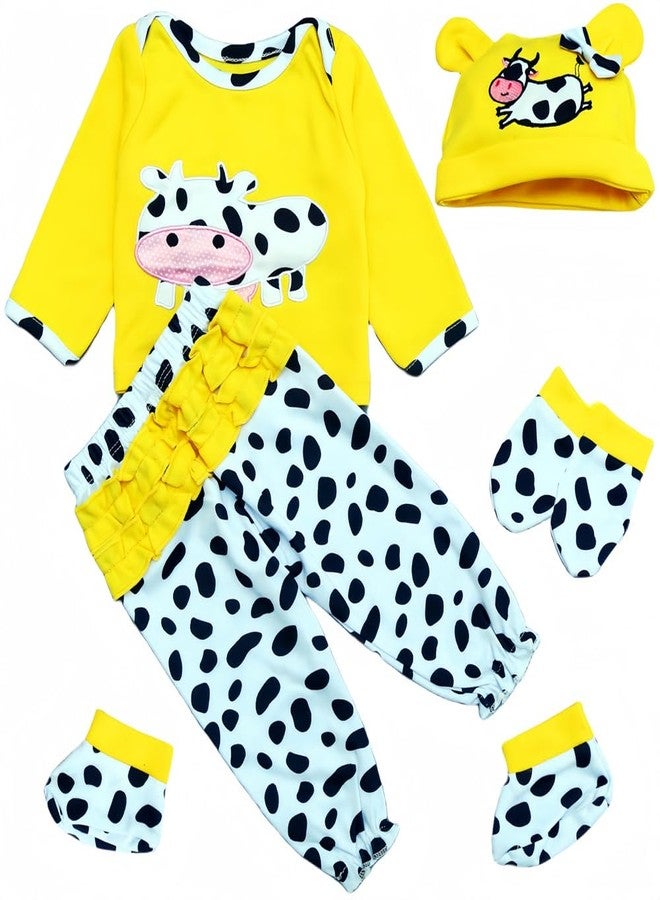 MAIHAO Reborn Baby Dolls Clothes for 17-22 Inch Newborn Baby Doll Boy&Girl, Baby Doll Clothes Outfit Accessories fit 17-22 Inch Reborn Baby Doll Girl【Cows Pattern 5pcs Yellow Set 】 - Image 1